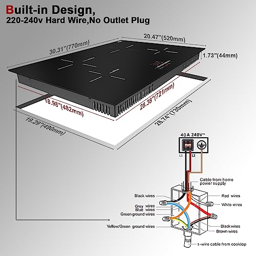 Image of Karinear 30 Inch Induction Cooktop, 4 Burners Electric Stove top, 240V | Sensor Touch Control, 9 Power Level Drop-in Induction Stove top, Child Safety Lock, Timer, 7200w, No Plug(come with a pot)