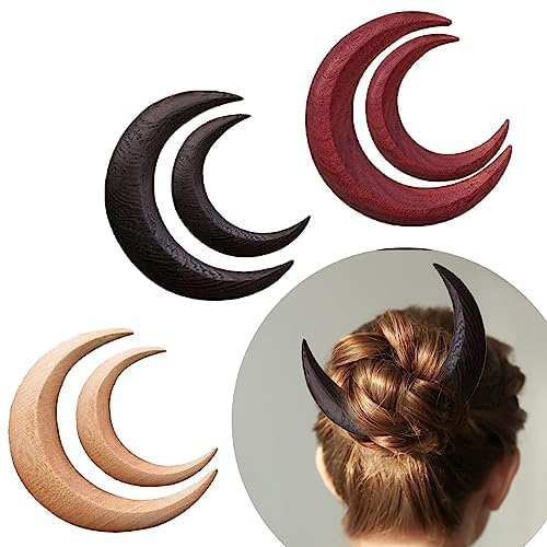 6 forcine per capelli a mezzaluna intagliate a mano, in legno, a forma di mezzaluna, pettine in legno per capelli lunghi, capelli spessi da donna