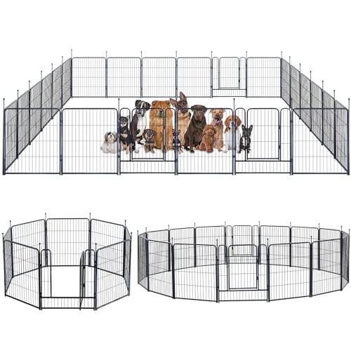 Image of Dog Playpen,Portable Outdoor Dog Fence, Dog Playpen for Large /Medium /Small Dogs, Dog Fences for the Yard,with Doors Foldable Metal (32 inch, 24 Panels)