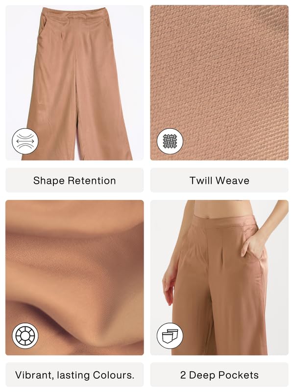 Image of SAADAA Palazzo Pants for Women Half-Elasticated Waistband | Palazzo for Women in Soft Viscose Fabric | Regular Fit with Mid Rise Waist & Deep Pockets | Versatile for Formal & Casual Wear