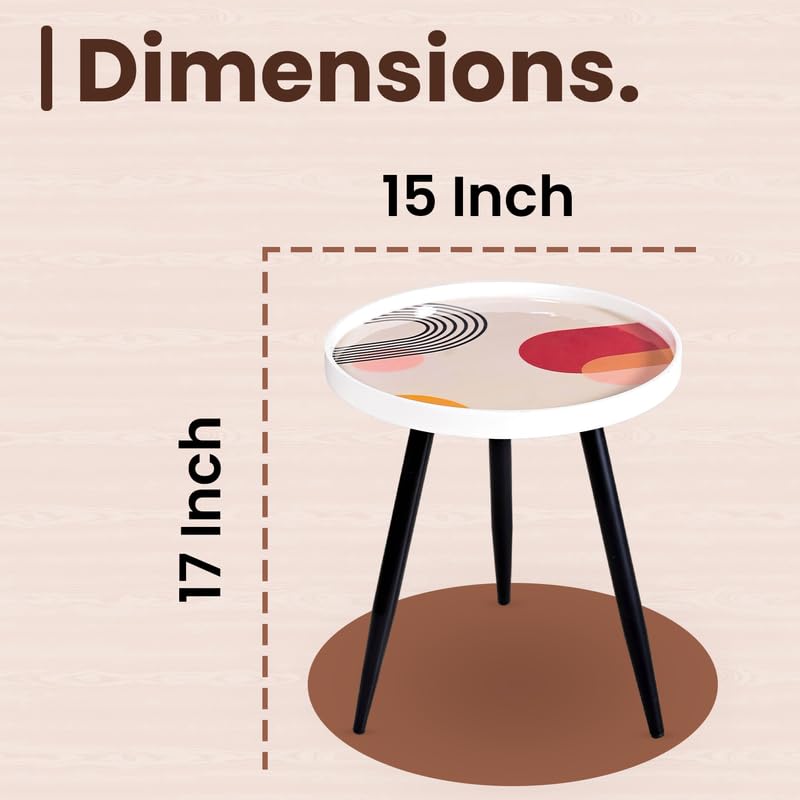 Image of Wooden Side Table for Living Room Decor - 17 Inch Round Table | Resin Top with Metal Legs | Coffee /Dining /End Table for Bedroom, Office - Easy Assembly (Aurora Swirl, Beige)