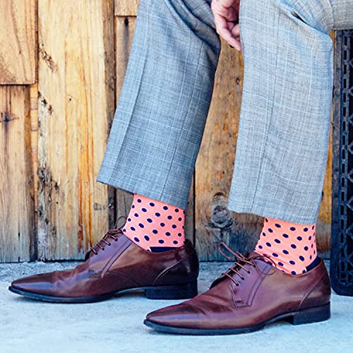 Vango Beauty Men's Mid Calf Socks Wedding Socks Groomsmen Gift Coral Navy Blue Polka Dot Made In USA2