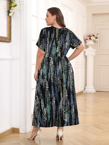 Image of BELAROI Womens Plus Size Maxi Dress Summer Wrap V Neck Flowy Long Sundress Beach Dresses with Pockets