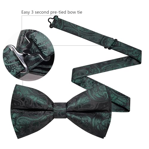 Image of Barry.Wang Paisley Striped Bow Tie for Men Silk Pre-Tied Bowtie Pocket Square Cufflinks Set Formal Wedding Party Prom
