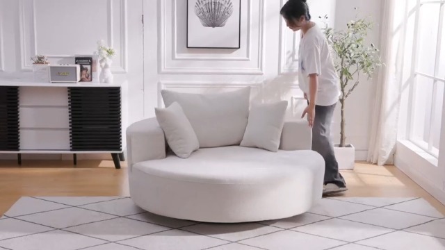 Sillón redondo chenille beige moderno plegable miniatura 7