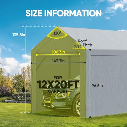 Image of ADVANCE OUTDOOR 12x20 ft Carport Replacement Door with Zippers Tarp, Heavy-Duty Waterproof & UV Protected, Easy Installation with Ball Bungees, Gray, One Door Only
