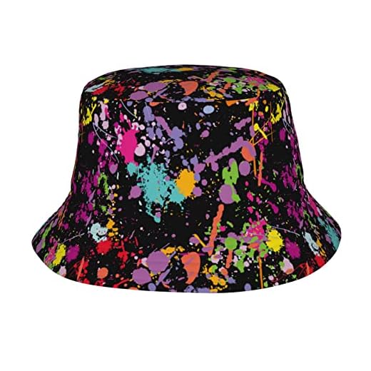 Retro Colorful Splash Bucket Hats for Women Men, Abstact Splatter Pattern Blue Sun Cap Packable Fisherman Hat, Unisex Trendy Lightweight Outdoor Hot Fun Beach Vacation