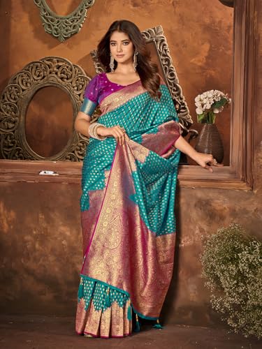 Image of Mehrang Women's Pure Kanjivaram Silk Saree Banarasi Silk Wedding Sarees for Women with Blouse Piece