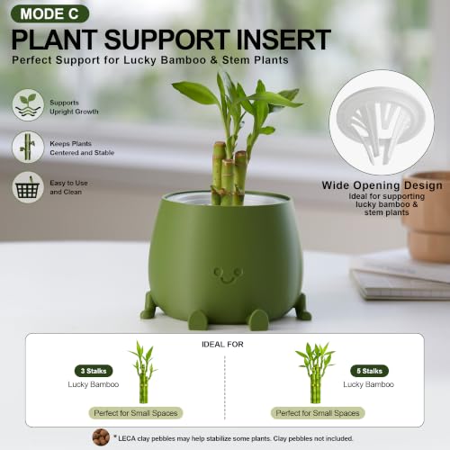 Image of 5.2 Inch Hydroponic Happy Face Planter with 3 Interchangeable Grow Baskets, Water Culture Pot for Pothos, Lucky Bamboo & Plant Propagation, Decorative Desktop Planter for Home & Office, Dark Green