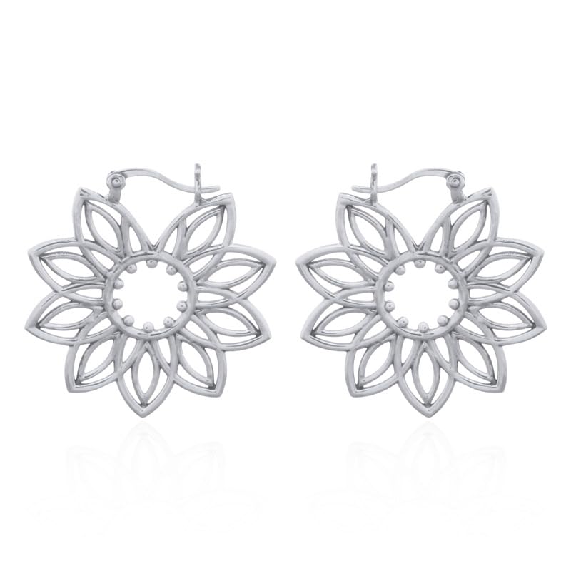 Boucles d'oreilles NALEDI en argent 925 forme de fleur motif moon