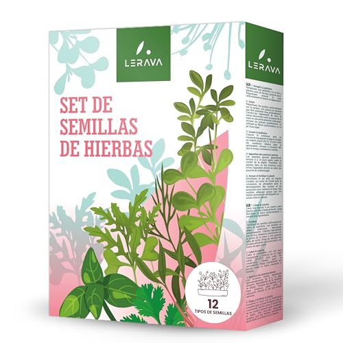 LERAVA® - Kit Semillas Plantas Aromáticas - 12 Variedades - Berro, Cohete Cultivado, Eneldo, Mejorana, Albahaca, Perejil, Cebollín, Tomillo, Toronjil, Orégano, Cilantro, Sabroso - plantas aromaticas