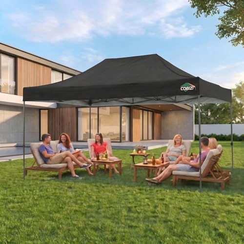 Image of COBIZI 10x15 Pop Up Canopy Tent,Heavy Duty Canopy(Black with 4 Sidewalls)