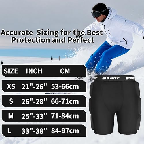 EULANT Schutz Gepolsterte Shorts für Snowboarding / Skifahren / Ice Skate / Rollerskiing / Biker, Hüft-Po-Schutz, 3D Schutzpads für Hüfte / Butt / Tailbone,XS