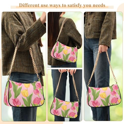 Bolso de hombro para mujer con flores tulipán rosa y amarillo miniatura 5