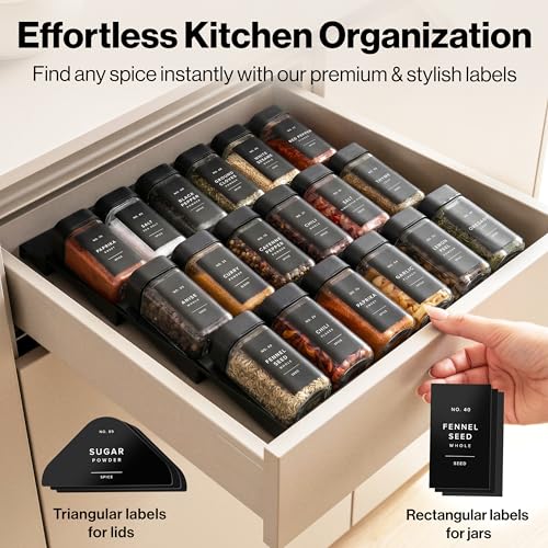 Image of EDELHAUS Square Glass Spice Jars with Label and Black Rotating Lids (24 x 4oz) Spice Containers with 240 Labels, Shaker Inserts, Silicone Funnel, Empty Square Empty Square Seasoning Organizer