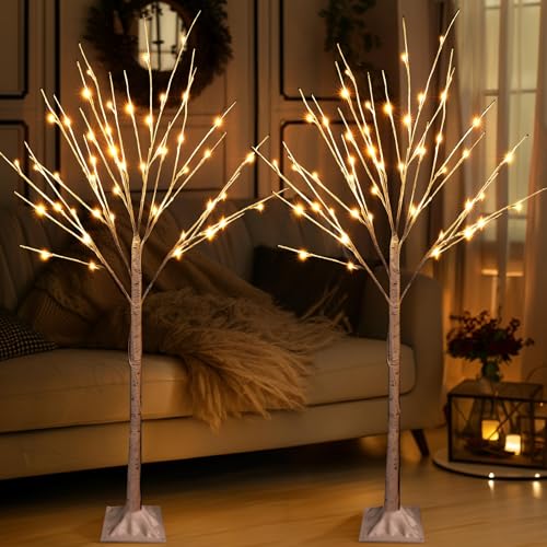 TW SHINE 2 Pack Lighted Birch Tree, 4 FT Total 96 LED Pre-lit Artificial Christmas Trees for Thanksgiving Christmas Decorations Indoor Outdoor Home Festival Wedding Party, Warm White - Image 4