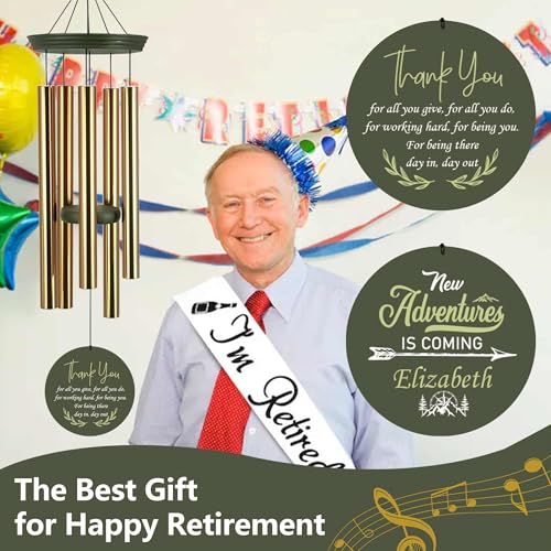 Image of ASTARIN 2025 Retirement Wind Chimes, 36inch Personalized Retirement Gifts for Woman /Man, Colleagues /Staff, Happy Retirement Wind Chime for Retire, Decorative Wind Chimes Outdoor Decor