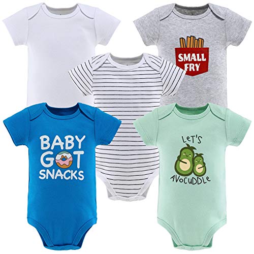 The Peanutshell Short Sleeve Baby Bodysuits Set for Boys or Girls - Food Themed Sayings - 5 Pack Set (3M)