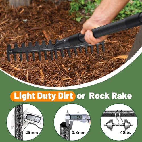 Gartenrechen 190 cm - Robuste Metall Gartenharke mit Stiel und 17 Zinken für Rasen, Laub & Boden | Rasenharke zur Lockerung, Nivellierung & Unkrautentfernung | Langlebige Hof Strohharke