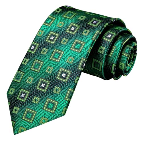 Image of Dubulle Mens Green Checks Floral Silk Tie for Men Striped Necktie and Pocket Square Cufflinks Set Wedding Business
