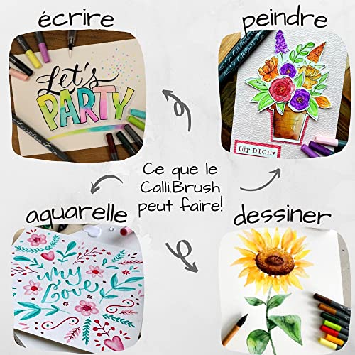 Parure Calli.Brush, set de 24 stylos feutre calligraphie avec deux côtés (côté calligraphie de 2 mm et côté pinceau flexible) pour handlettering/bullet journaling/écriture créative, en pochette - Image 5