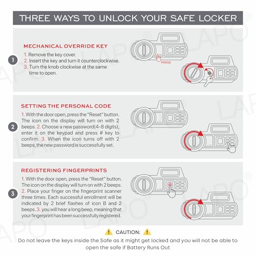 Image of LAPO Digital Safe Locker Box for Home, Safety Locker with LCD Display Electronic Keypad, Fingerprint & Keys, Tijori for Box Office, Bedroom, 2 Year Warranty (Alloy Steel, 38 Liter, Weight-10 Kg, Grey)