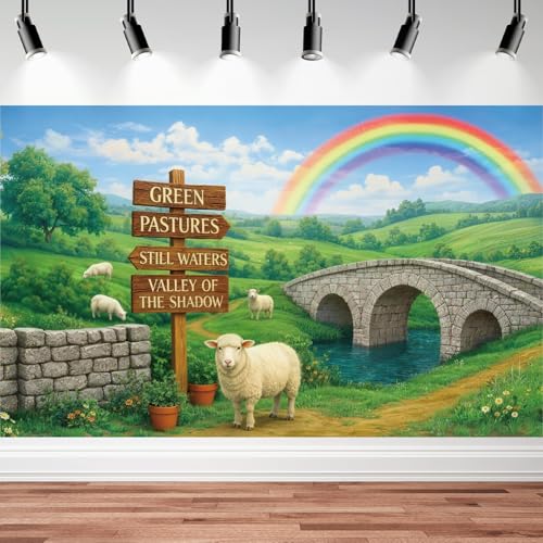 Lounsweer VBS 2026 Backdrop Decoration 6 x 3.6 ft Emerald Isle Decoration Psalm 23 Religious VBS Background Decor for Vacation Bible School Summer Camp Church Banner & Photo Booth Props