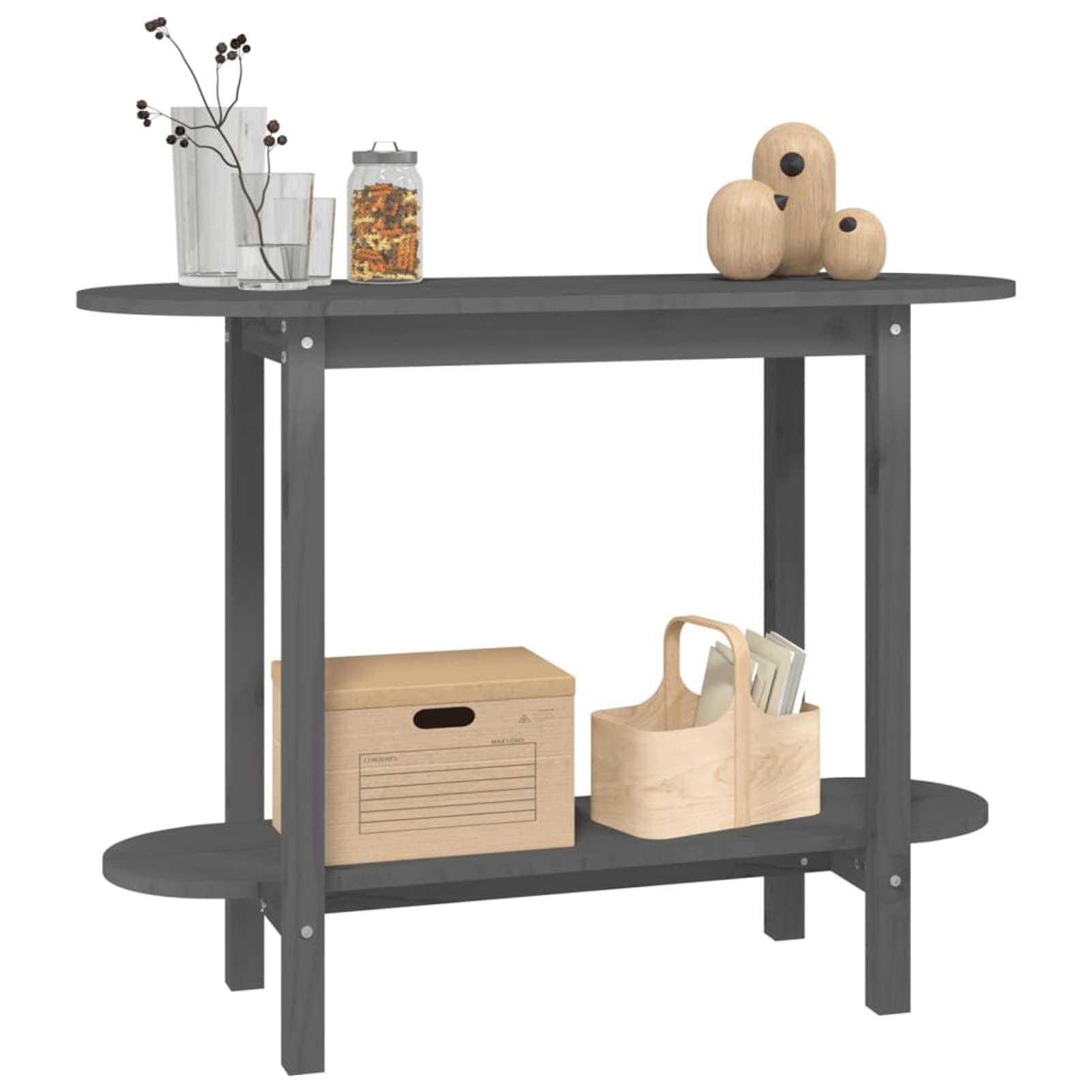 Homgoday Table console en bois massif de pin gris 110 x 40 x 80 cm, table console auxiliaire, étagère d'entrée, rangement, entrée, couloir, salon, chambre, tables basses, meubles