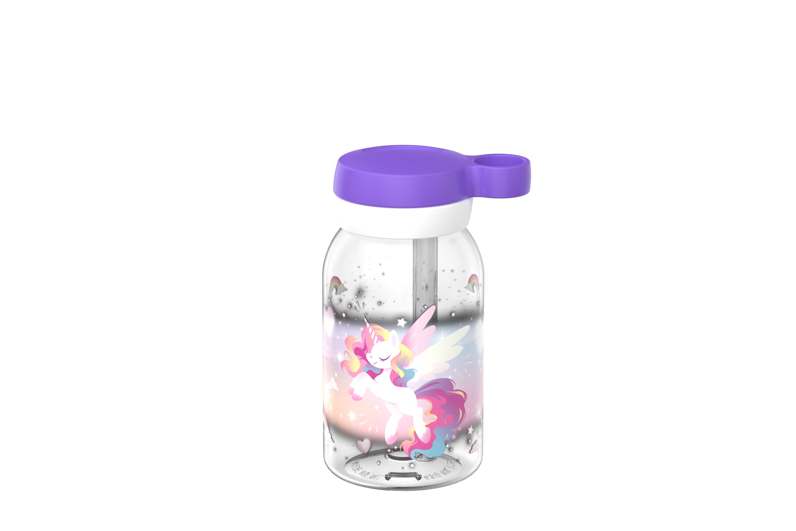 Mepal - Drinking bottle with straw Campus - Screw cap with handle opening - Hygienic closure - Drinking bottle with straw - Leak-proof and dishwasher safe - 450 ml - Unicorn Glow