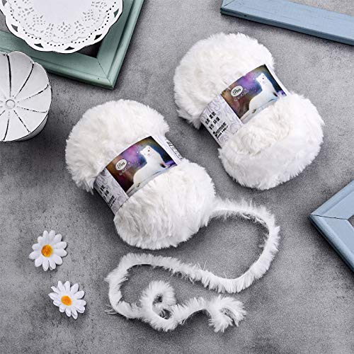2 Pieces Skeins Soft Fur Yarn Fuzzy Fur Yarn Chunky Fluffy Faux Fur Yarn Eyelash Yarn Cream Fur Yarn For Crochet Blankets Rugs Clothes Knitting Projects, 30 Meters And 50 Grams For Each (White) #TOP3
