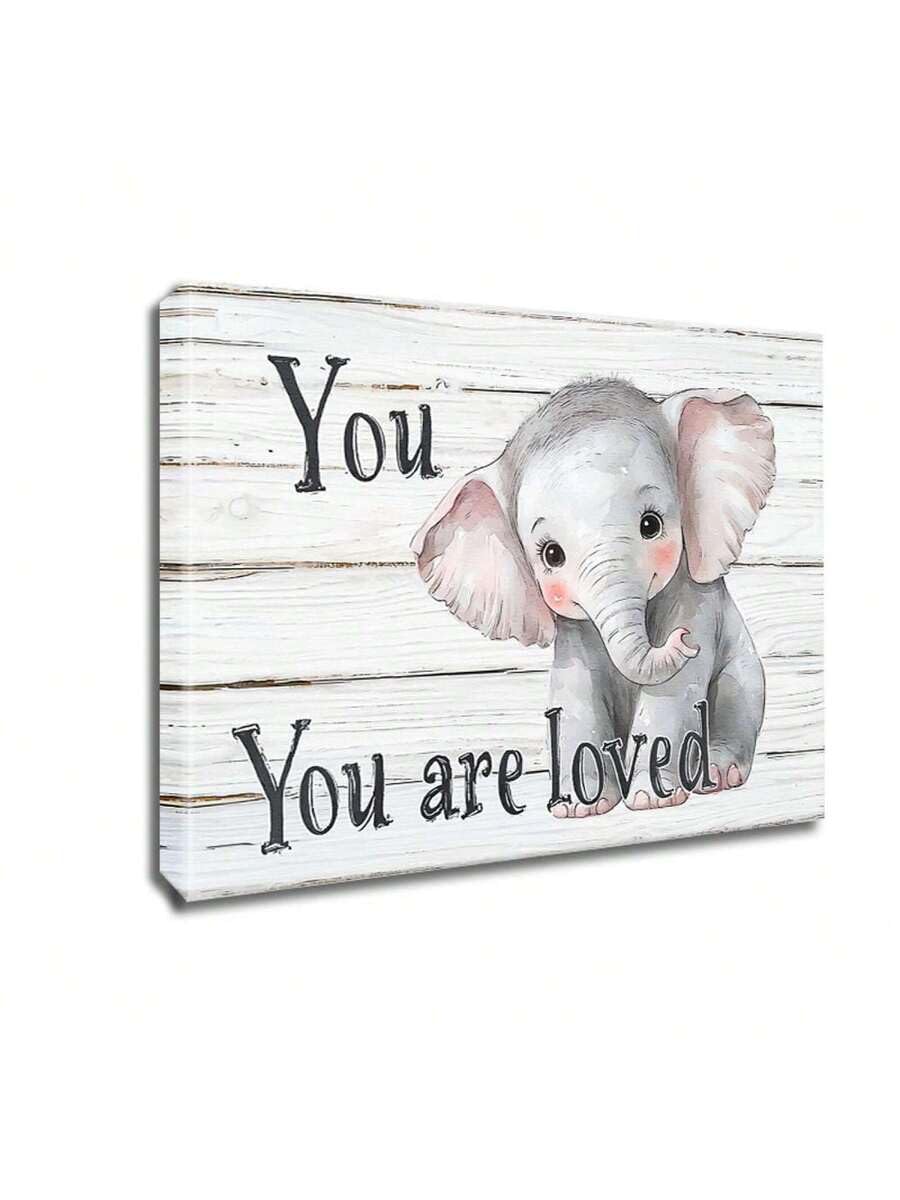 lianyibo You Are Loved słoń płótno sztuka ścienna – urocze plakaty z motywem zwierzęcym z nadrukiem do pokoju dziecięcego, pokoju dziecięcego lub baby shower (70 x 100 cm/rama wewnętrzna)