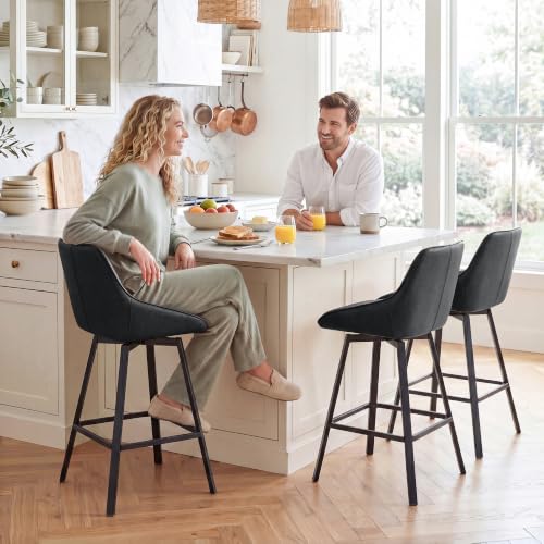 Image of Zesthouse Swivel Counter Height Stools Set of 2, Modern Upholstered Barstools with Backs, 26'' Faux Leather High Chairs for Island Kitchen, Counter Height Chairs with Metal Legs, Black