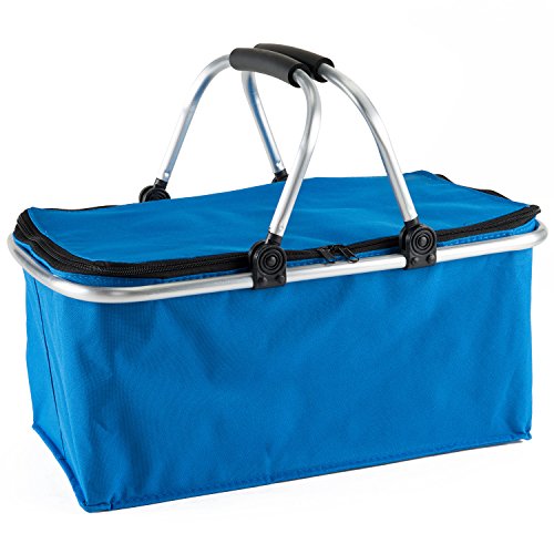 Gregarder Picnic Basket Collapsible Shopping Folding Insulated Bag Large Capacity Market (Blue)