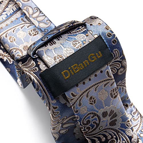 Image of DiBanGu Mens Paisley Tie Set Silk Woven Jacquard Necktie and Pocket Square Cufflinks Gift Set for Wedding Bussiness
