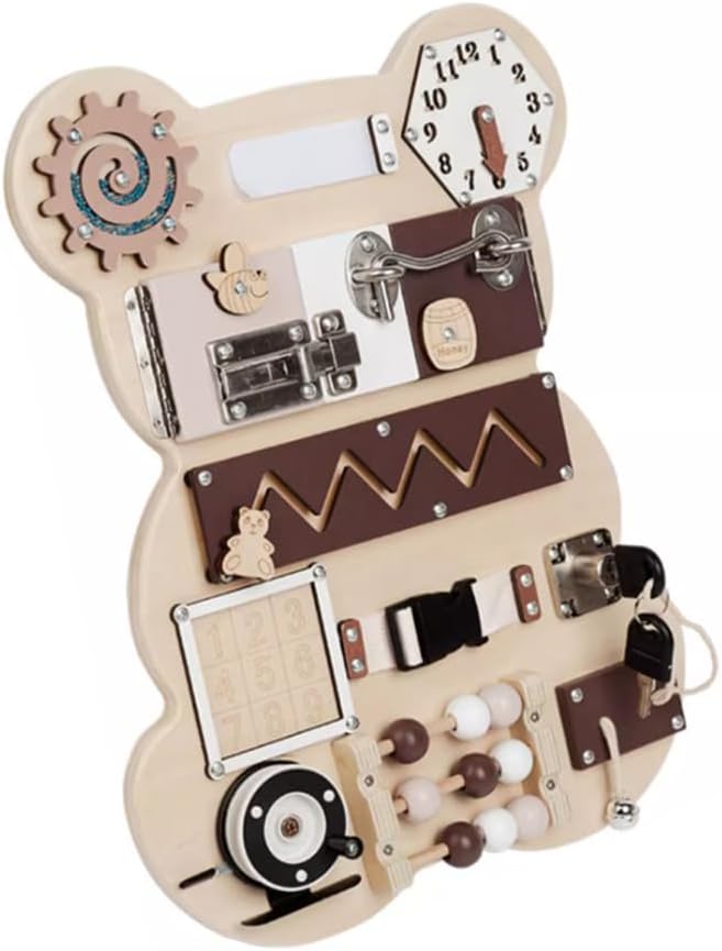 Montessori Cute Bear Busy Board Toy, Sensory Education Fine Motor Development