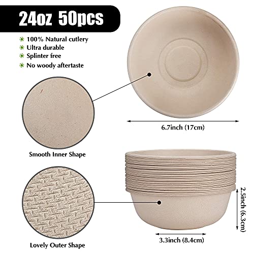 Disposable Paper Bowls, 24Oz [50 Pack] Large Bowl-100% Compostable, Biodegradable, Green And Eco-Friendly Natural Colour Bowls - Convenient For Daily Use For Salad, Hot Soup, And Pasta #TOP5