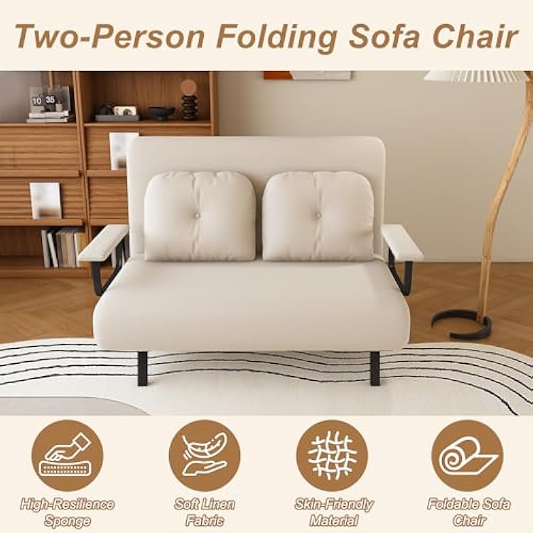 5-in-1 Convertible Folding Sofa Bed for Two, 46'' Wide Loveseat Sleeper with 5 Position Adjustable Backrest and Pillow Plush for Living Room Home Office Apartment Dorm Guest Room