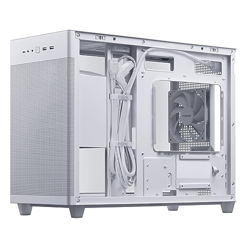 ASUS Prime AP201 Tempered Glass (Blanc) – Boîtier PC gaming MicroATX (support de radiateur jusqu'à 360 mm, panneaux latéraux sans outil, panneau avant USB 3.2 Gen 2 Type-C)