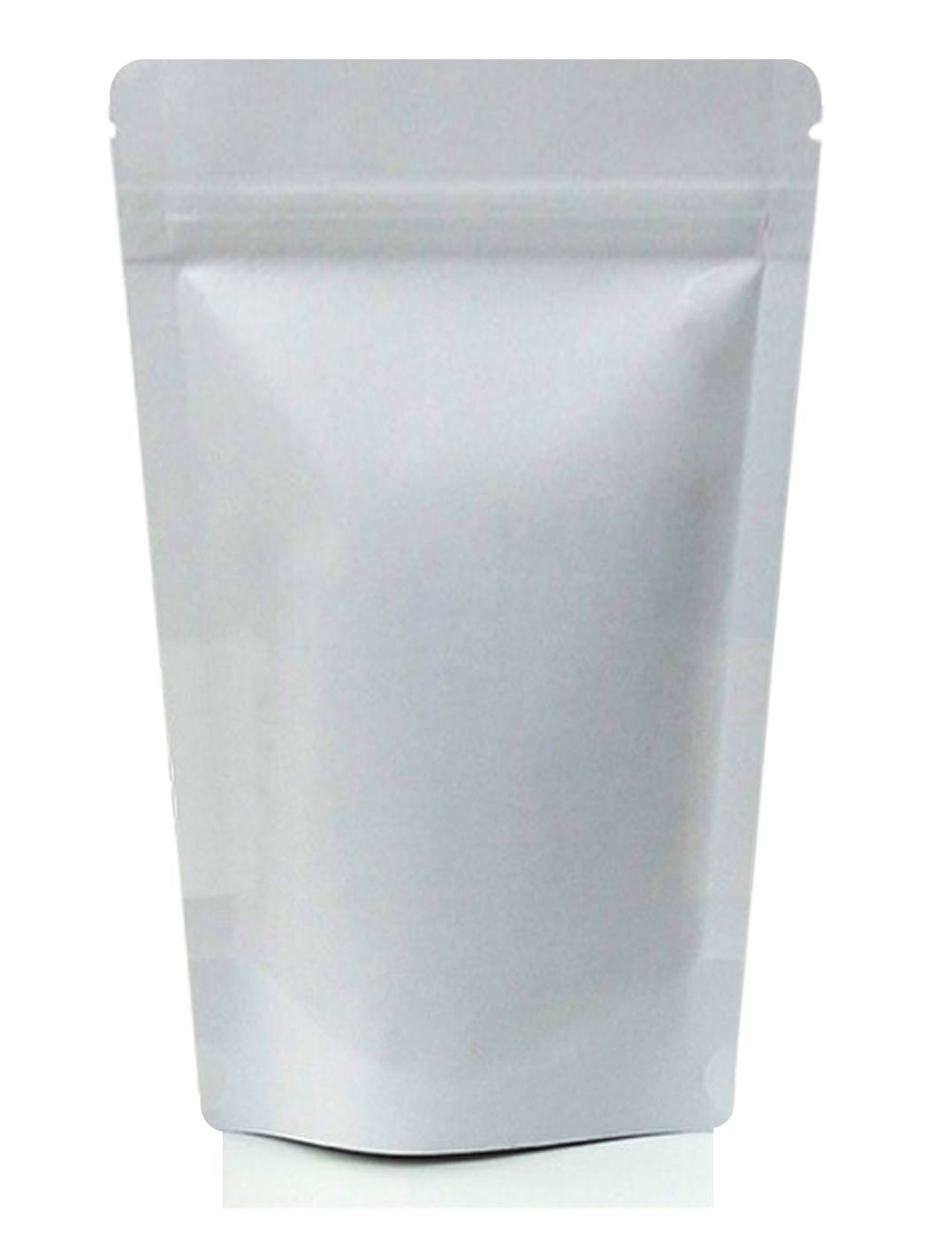 Rightpak White Paper Aluminium Foil Stand Up Pouches with Resealable Zipper and Tear Notch for Food Packaging 100pcs, VMPET+Poly, 8cm x 13cm