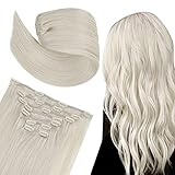 Easyouth Blonde Clip in Hair Extensions White Blonde Human Hair Extensions Clip in 16 Inch Blonde Remy Hair Extensions Clip in Human Hair 7pcs/120g