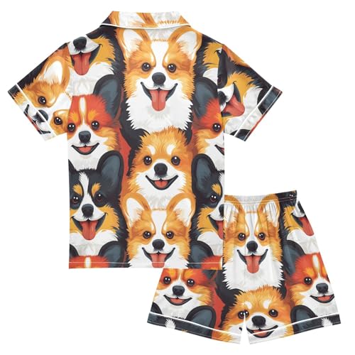 ALAZA Lovely Cartoon Dog Satin Pajamas Set Short Sleeve Button Down Sleepwear Summer Pjs 2 Piece2