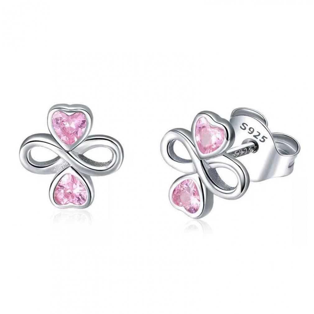 WBDWWTD Sterling Silber Infinite Love Rosa Herz Kleine Ohrstecker für Damen Schmuck