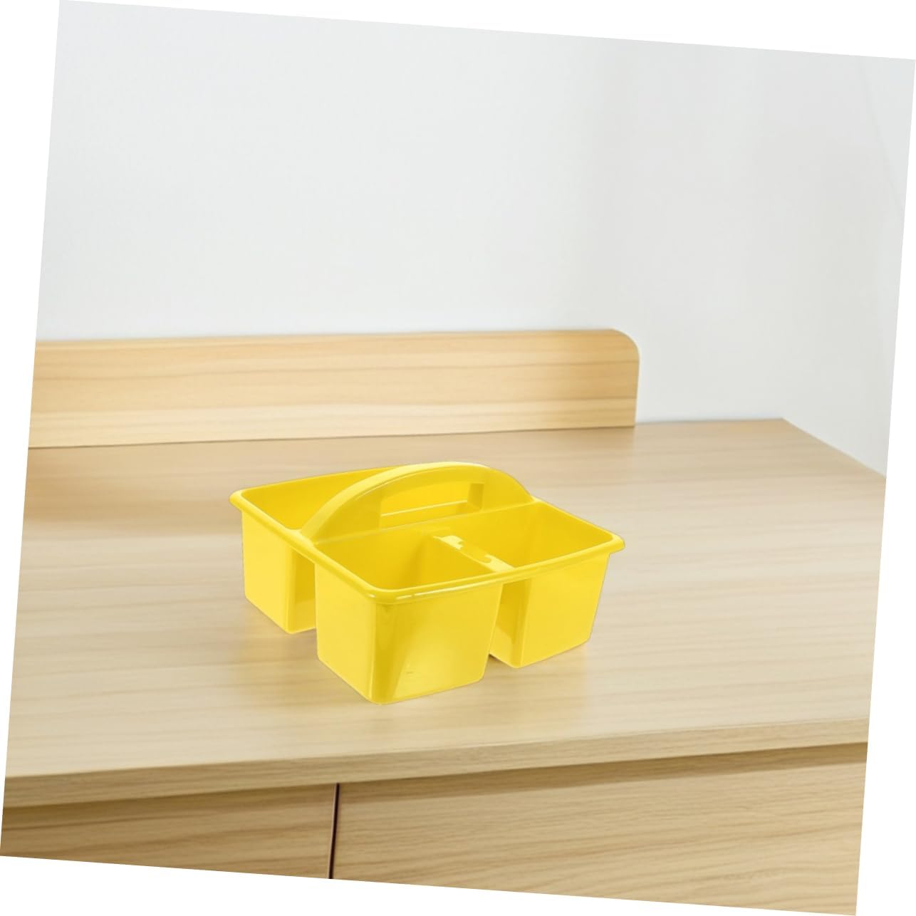 Yellow 3 Compartment PE Storage Basket with Handle for Classroom image 4