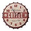 CLWJKH Metal Wall Clock Red Vintage Bottle Cap Style 12 Inch Dial Easy to Read Silent Wall Clock Industrial Decor Suitable for Cafe,Farmhouse, Home, Living Room, Bar