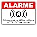 Panneau de Dissuasion Alarme en PVC + 4 Trous pour Fixation avec Texte : Site sécurisé par télésurveillance - Intervention 24H/24H ARB (225 x150 mm)