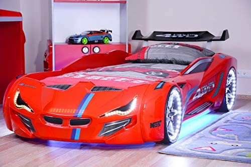 Red LED/Lights/Sounds Car Kids Bed