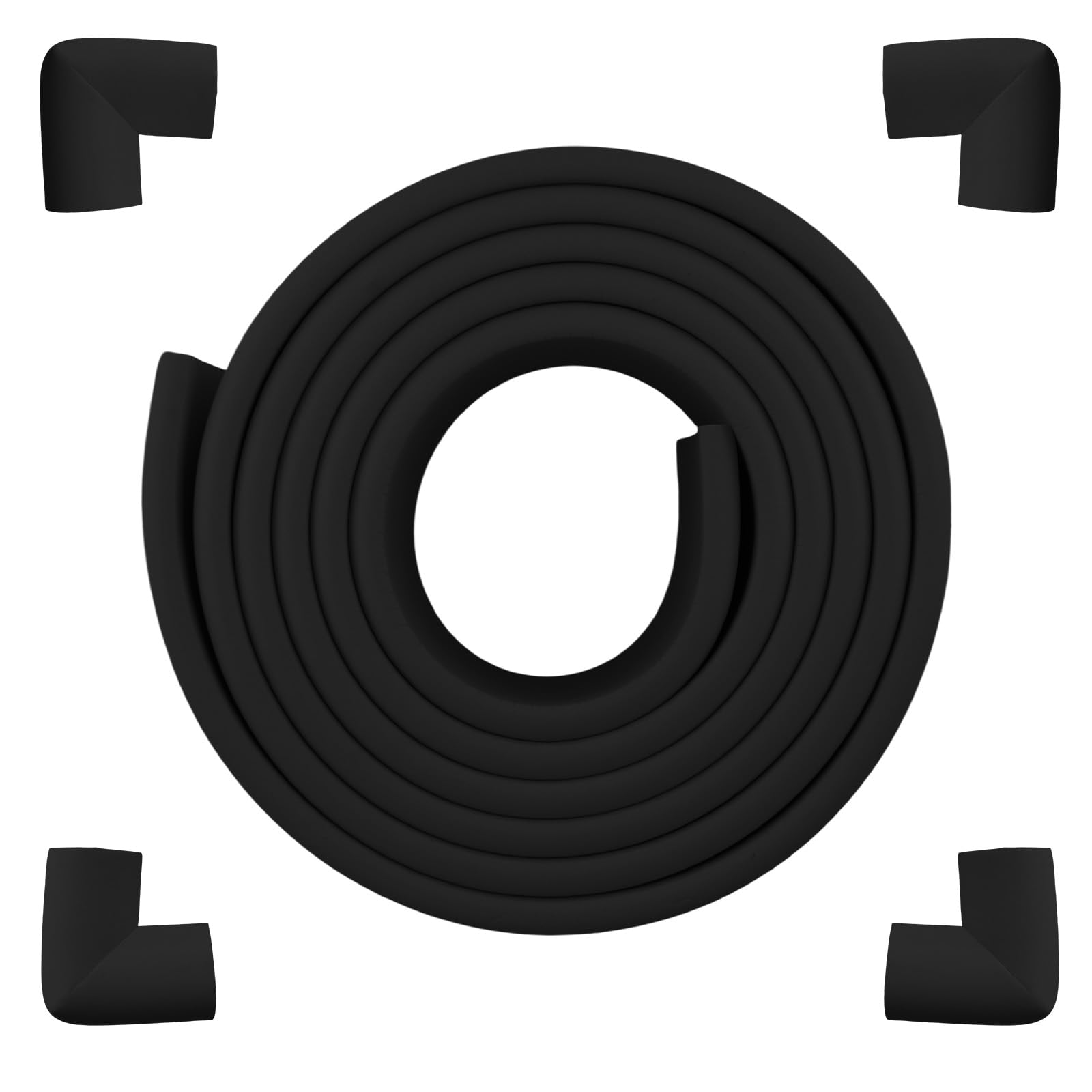 INCREWAY Baby Proofing Set, 6.5ft W-Shaped Edge Guard & 4 Corner Pads, Black Foam Safety Bumpers for Furniture and Table Edge Protection