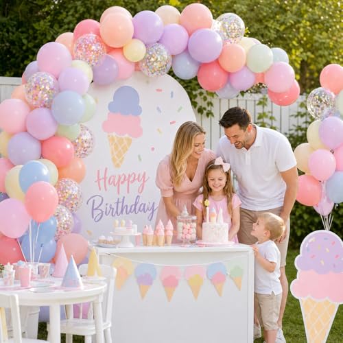 Image of Pastel Balloons 60pcs 12 Inch Macaron Pastel Pink Blue Yellow Mint Lavender Rainbow Latex Balloon with Colorful Confetti Balloons for Baby Shower Bridal Shower Ice Cream Birthday Wedding Party Decor