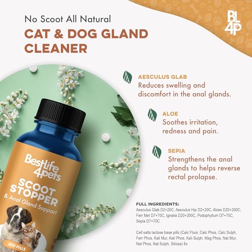 Scoot Stopper for Dogs & Cats – Natural Anal Gland & Digestive Support Supplement for Scooting, Stool Consistency, Constipation, Indoor Accidents & Difficult Pooping – 400 Odorless Pills - Thumbnail 7
