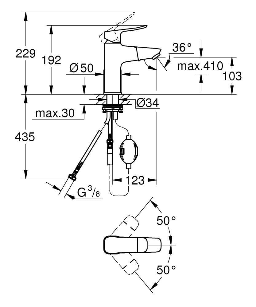 GROHE Dice, Badarmatur für Familien, wassersparend (herausziehbarer Wasserhahn für das Bad, mit Pop-Up Ablauf, 19cm hoch, mit 3in1 Werkzeug, einfache Installation am Waschbecken), chrom, 1018680000